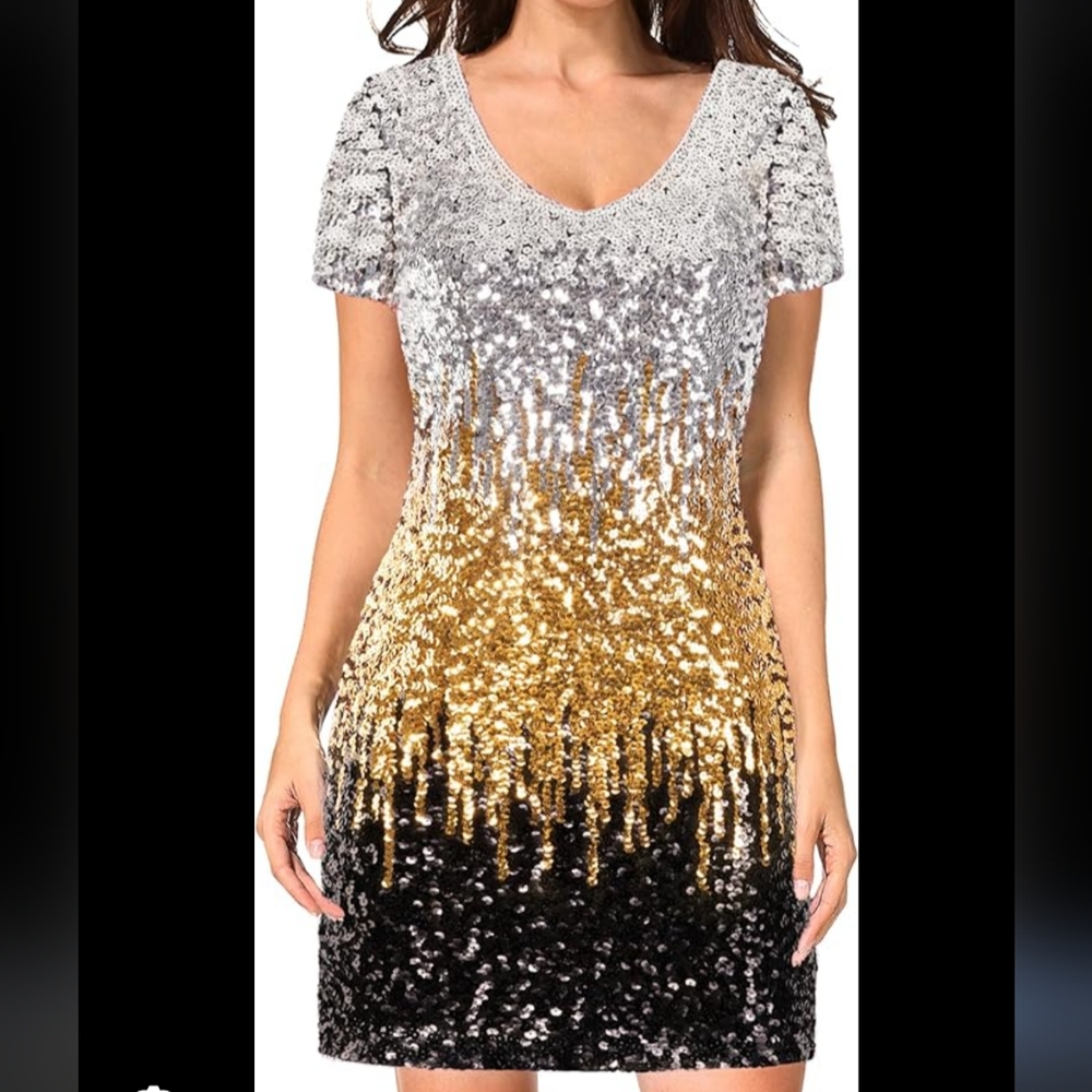 Maner silver gold and black sequin dress, small